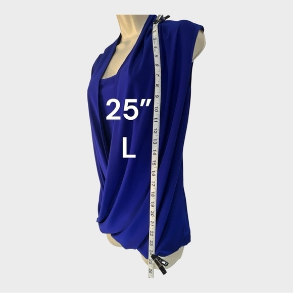 FOR CYNTHIA Electric Blue Sleeveless Blouse Layered Built in Cami w/Draping L - Picture 2 of 9